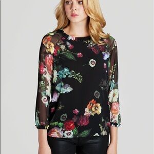 TED BAKER Anina Oil Painting Floral Top, Black, 1